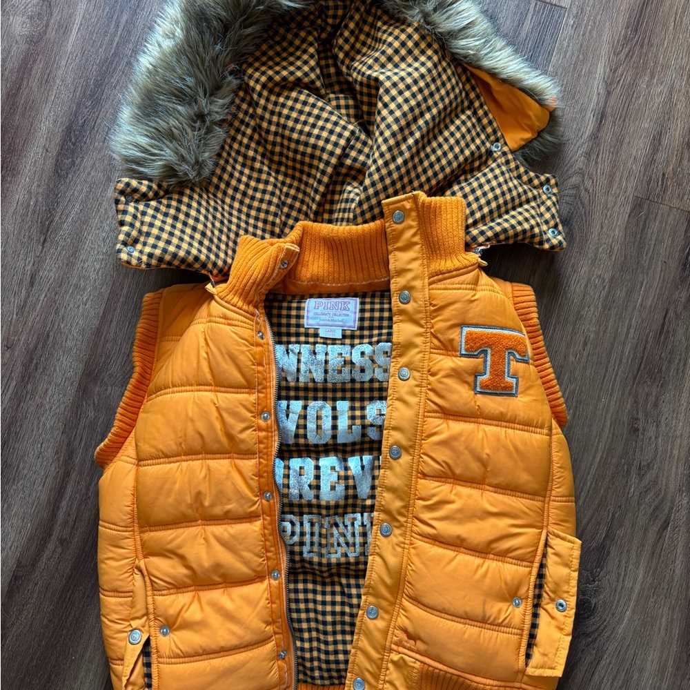 PINK brand University of Tennessee Orange Flannel lined puffer vest